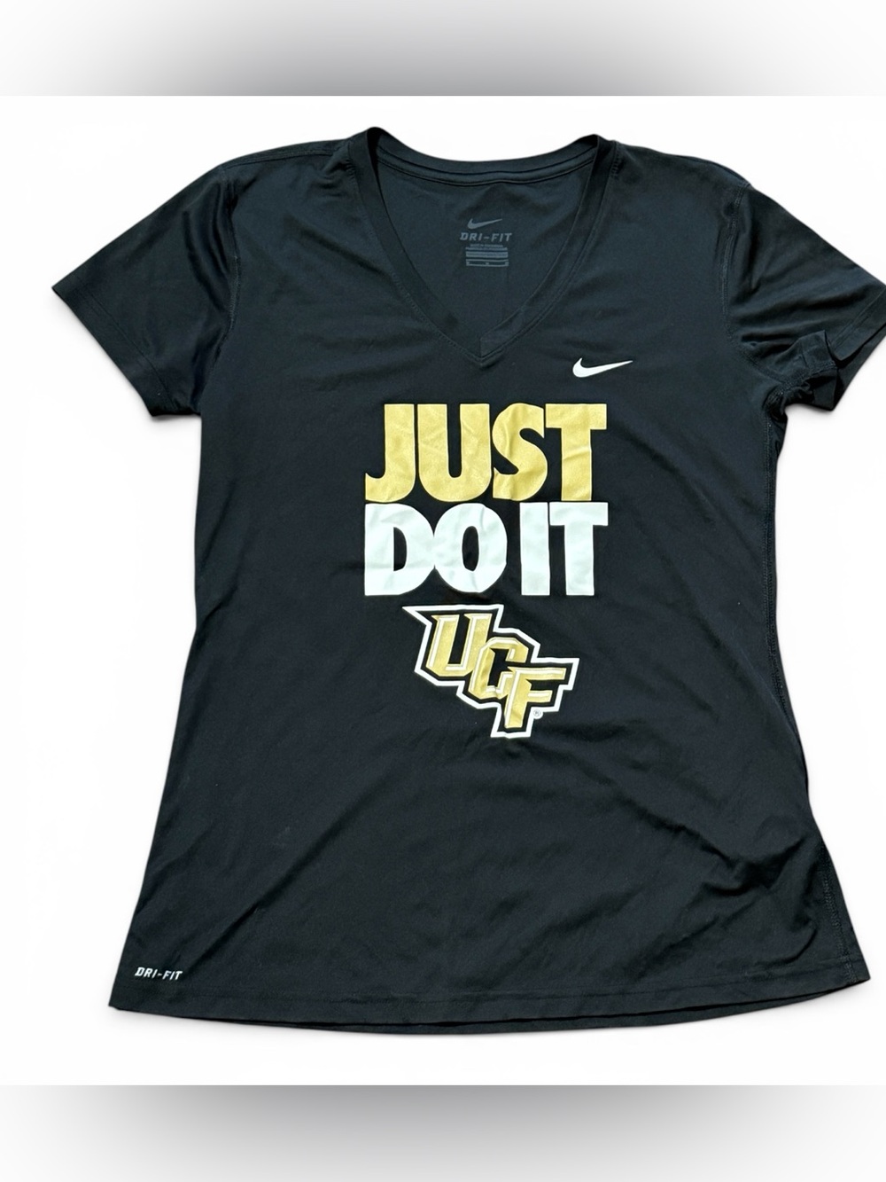 Nike UCF Knights "Just Do It" V-neck T-shirt Black White Gold Medium